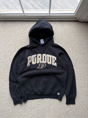 Vintage Russell Athletic Black Hoodie size small. Purdue college Lettering.